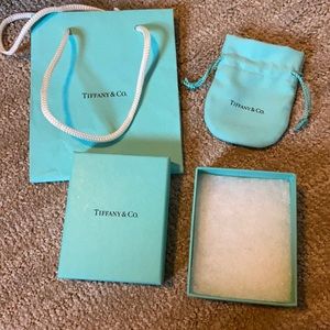 Empty Tiffany box, dust bag, paper bag